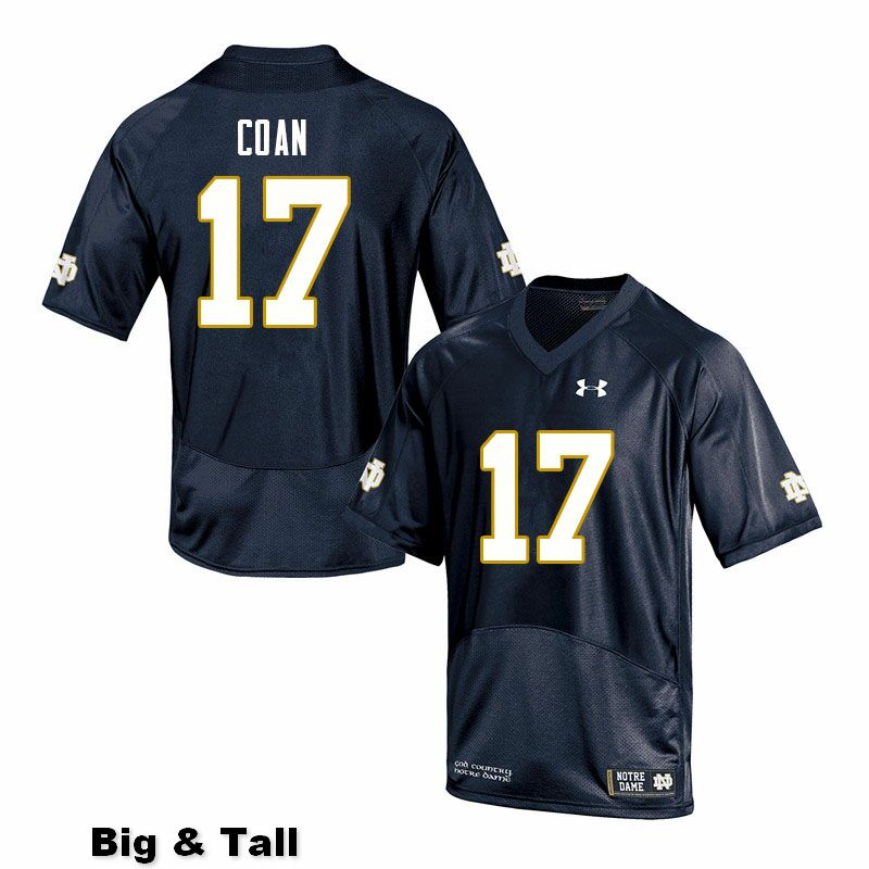 Men's NCAA Notre Dame Fighting Irish #17 Jack Coan Stitched College Under Armour Authentic Navy Big & Tall Football Jersey RB10X35BG